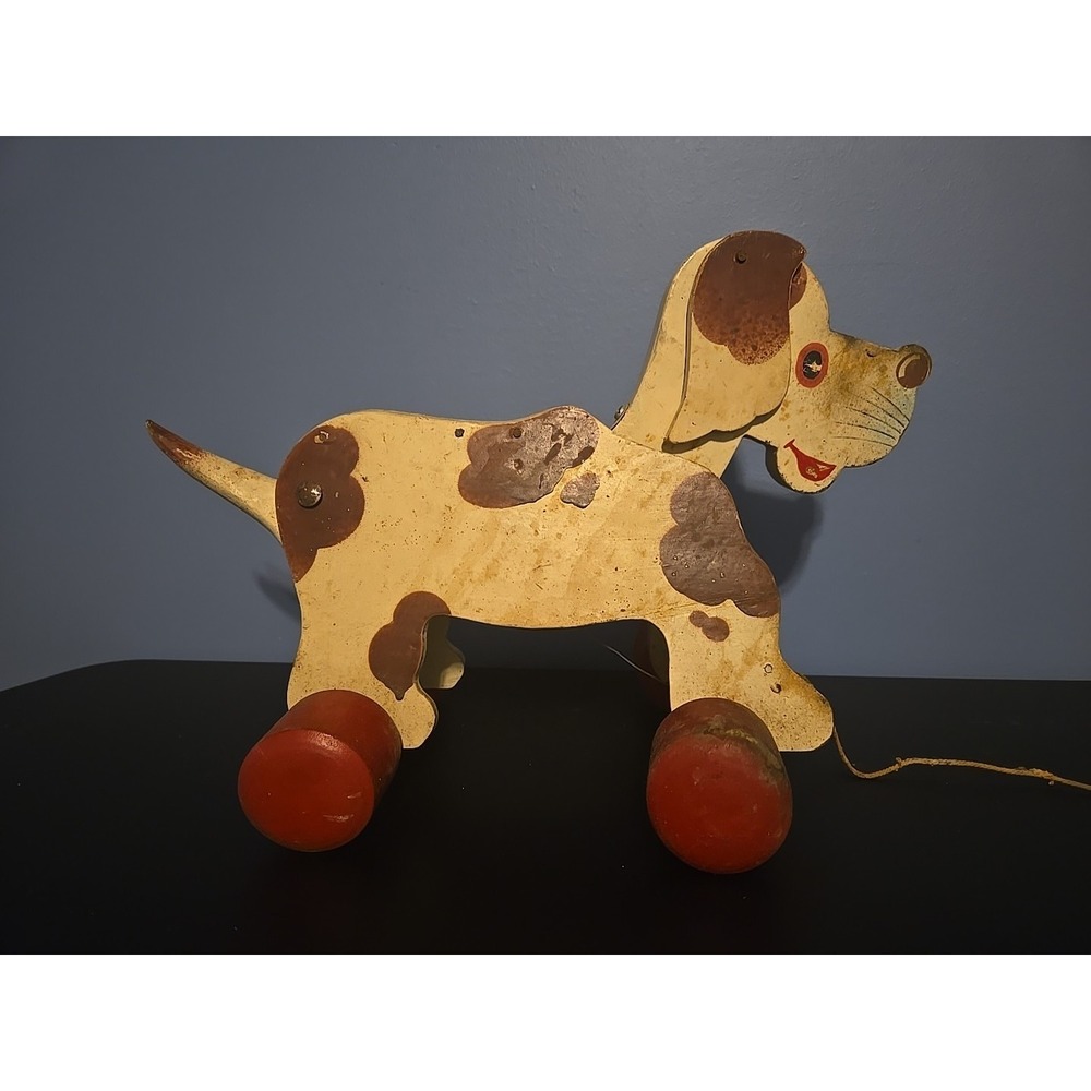 Vintage‎ Antique Playful Dog Pup Pull Toy Dog Wagging Moving Tail And Ears